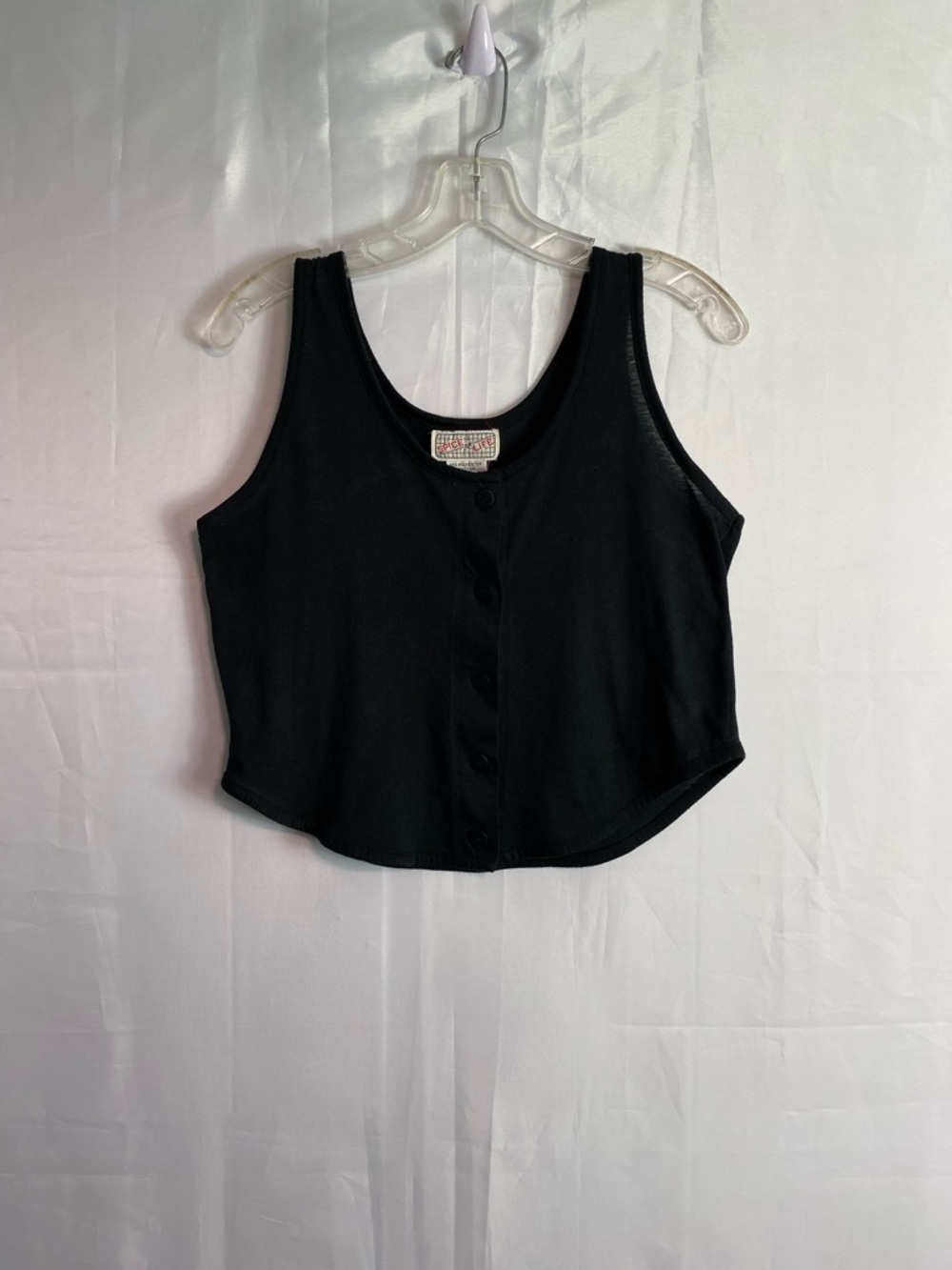 Essential Black Button-Front Cropped Tank - Picture 2 of 4